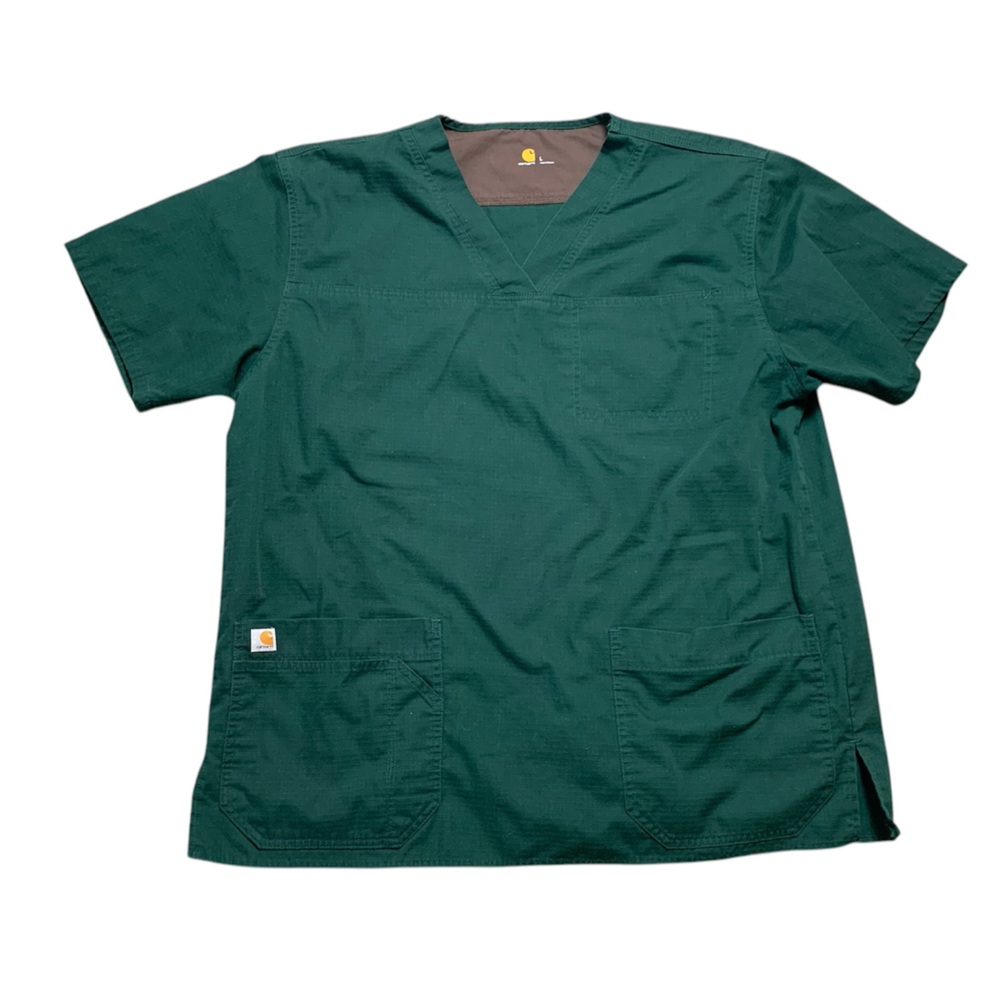 Carhartt Mens Green Scrub Shirt‎ V-Neck Ripstop Utility Pocket Top C15208 Large